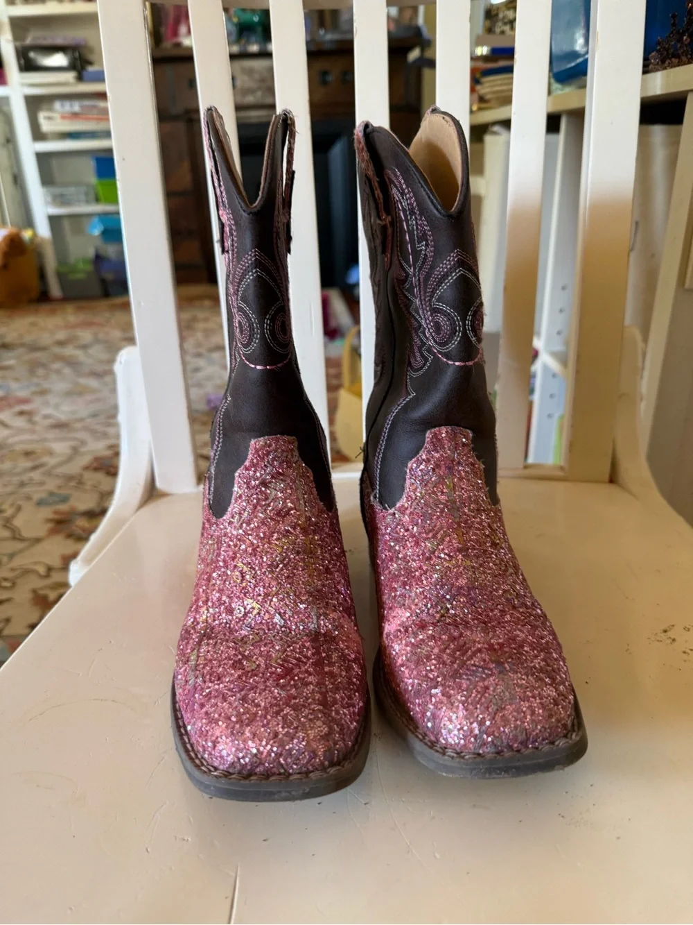 Kids Pink Glitter Western Boots - Classic Cowboy Style